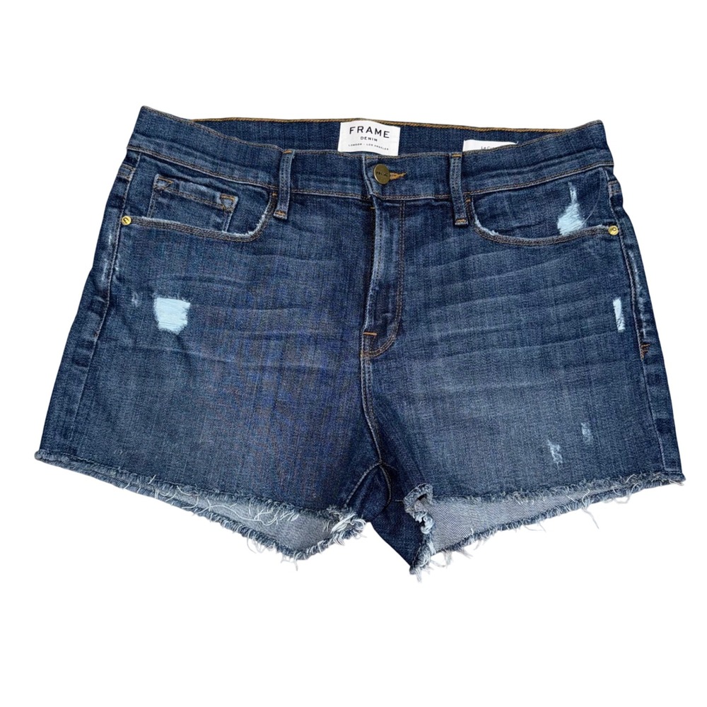 Frame Le Cutoff Denim Shorts Women 31 Blue Excellent Distressed Raw Hem LC310